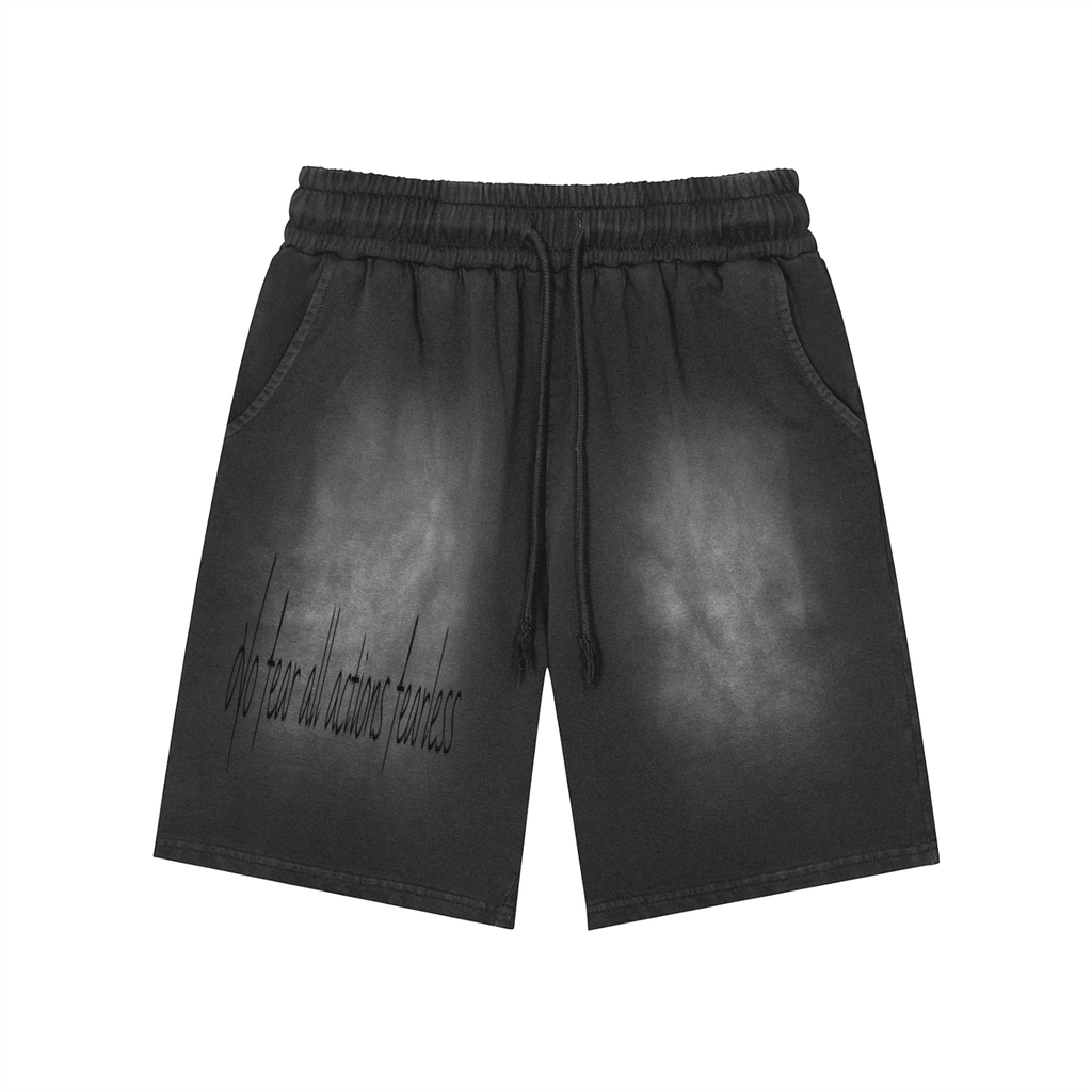 Rectangle Patch Monkey Washed Shorts